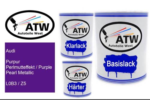 Audi, Purpur Perlmutteffekt / Purple Pearl Metallic, L0B3 / Z5: 1L Lackdose + 1L Klarlack + 500ml Härter - Set, von ATW Autoteile West.